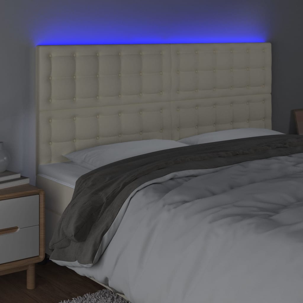 sengegavl med LED-lys 160x5x118/128 cm kunstlæder cremefarvet