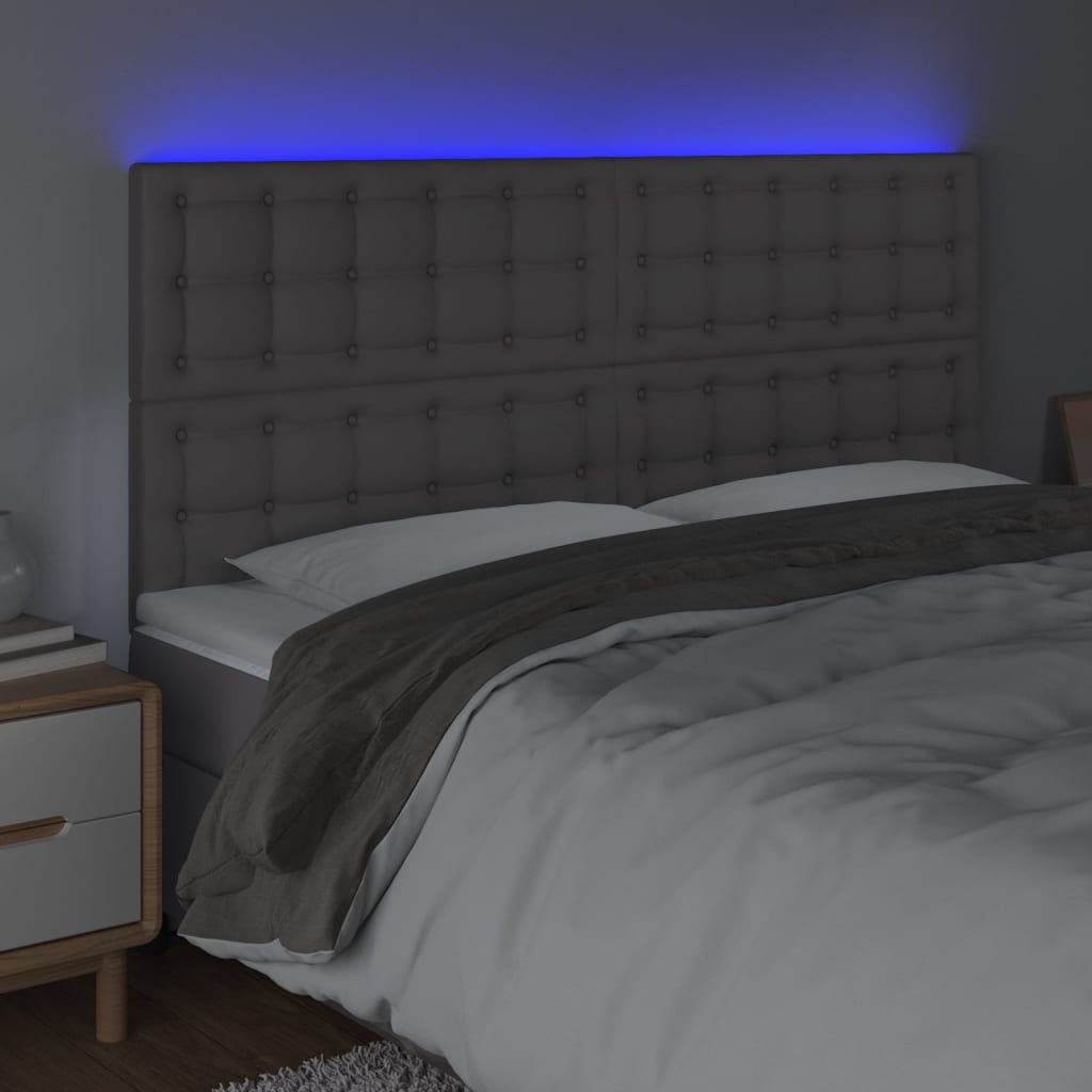 sengegavl med LED-lys 160x5x118/128 cm kunstlæder grå