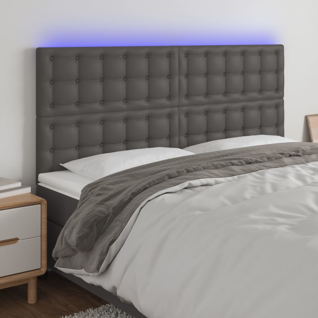 sengegavl med LED-lys 160x5x118/128 cm kunstlæder grå