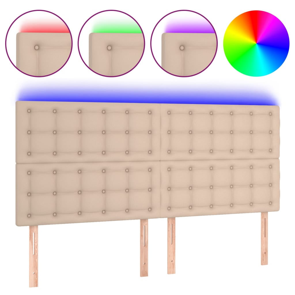 sengegavl med LED-lys 160x5x118/128 cm kunstlæder cappuccino