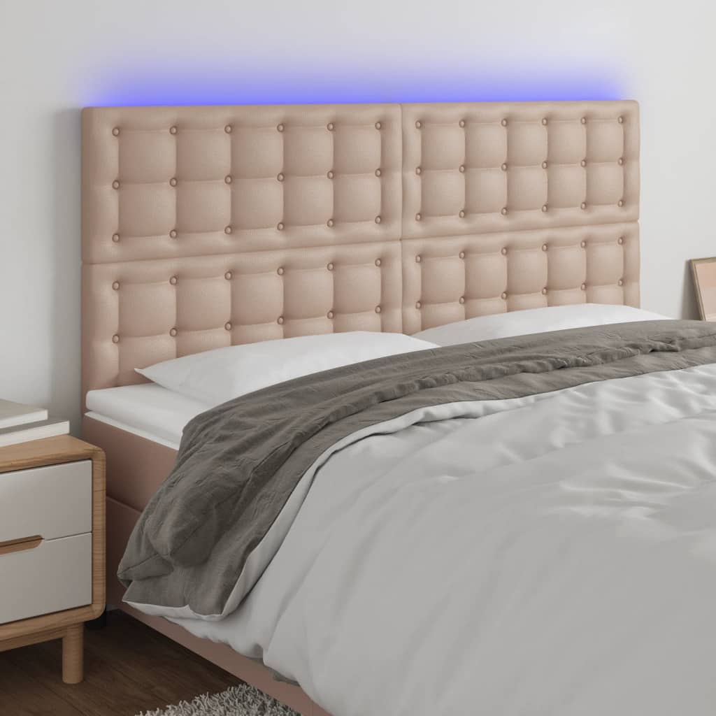 sengegavl med LED-lys 160x5x118/128 cm kunstlæder cappuccino