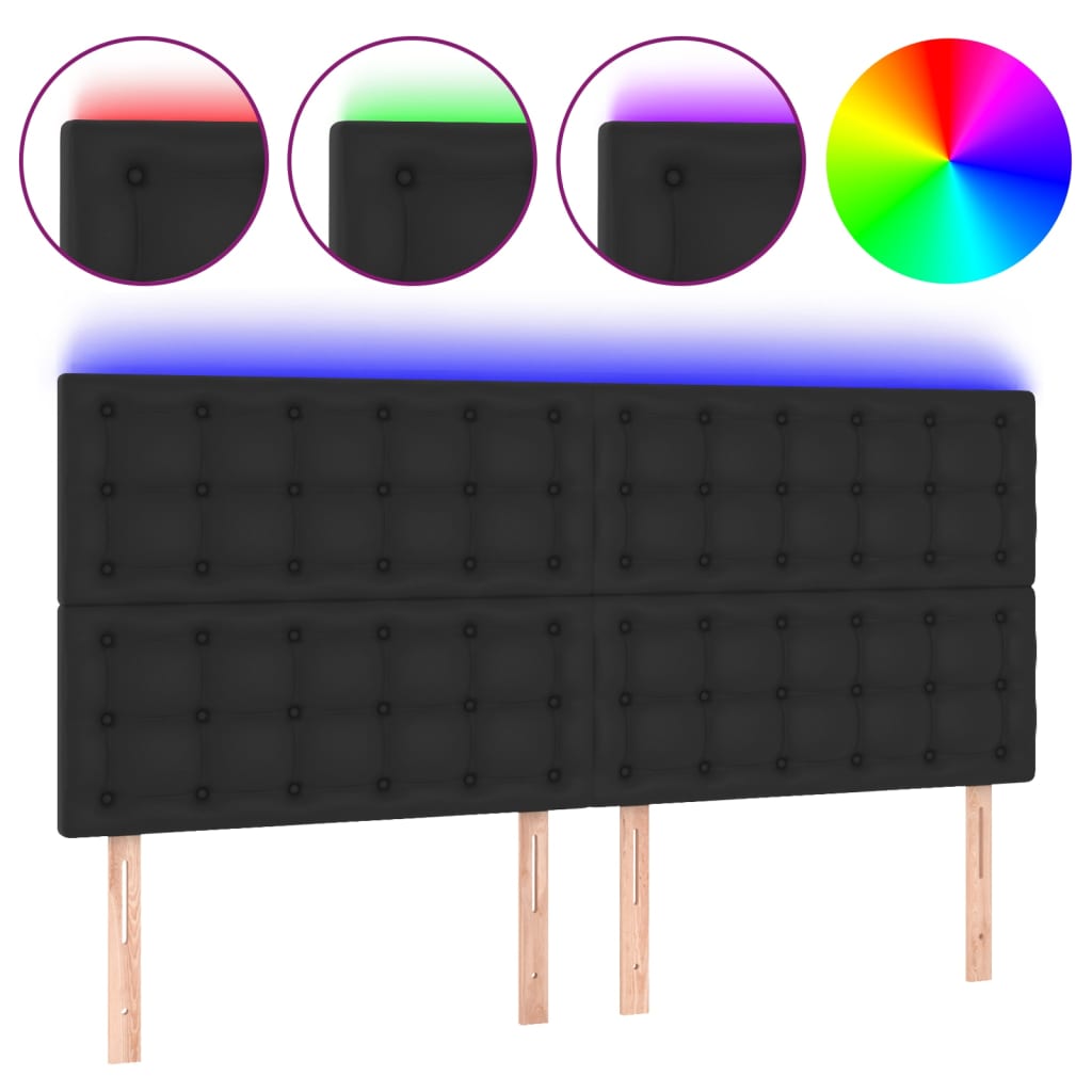 sengegavl med LED-lys 180x5x118/128 cm kunstlæder sort