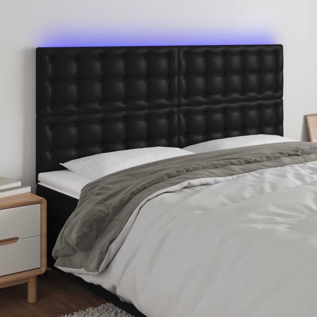 sengegavl med LED-lys 180x5x118/128 cm kunstlæder sort