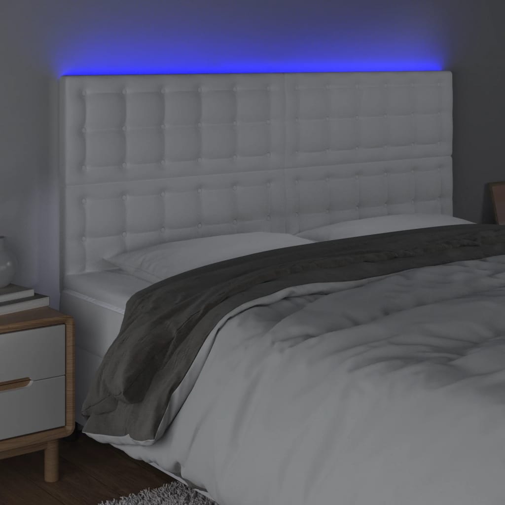 sengegavl med LED-lys 180x5x118/128 cm kunstlæder hvid