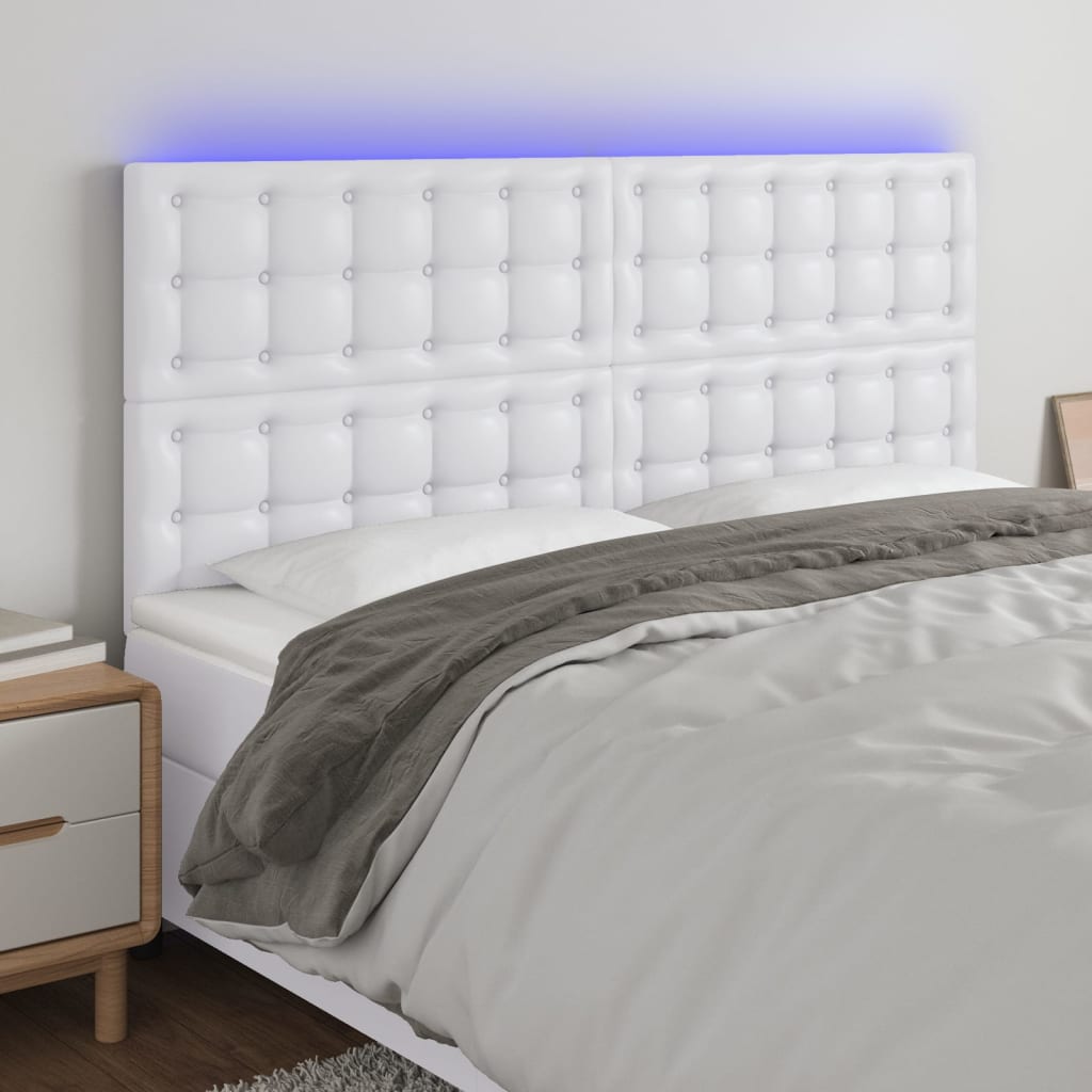 sengegavl med LED-lys 180x5x118/128 cm kunstlæder hvid