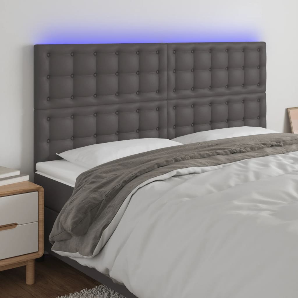 sengegavl med LED-lys 180x5x118/128 cm kunstlæder grå