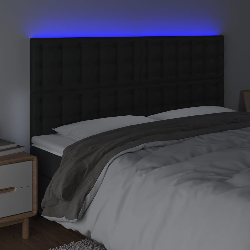 sengegavl med LED-lys 200x5x118/128 cm kunstlæder sort