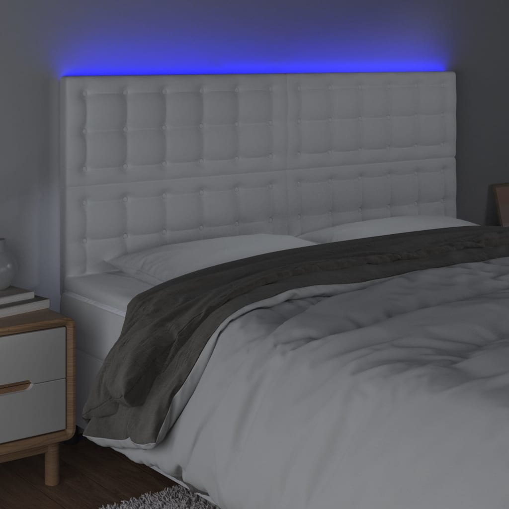 sengegavl med LED-lys 200x5x118/128 cm kunstlæder hvid