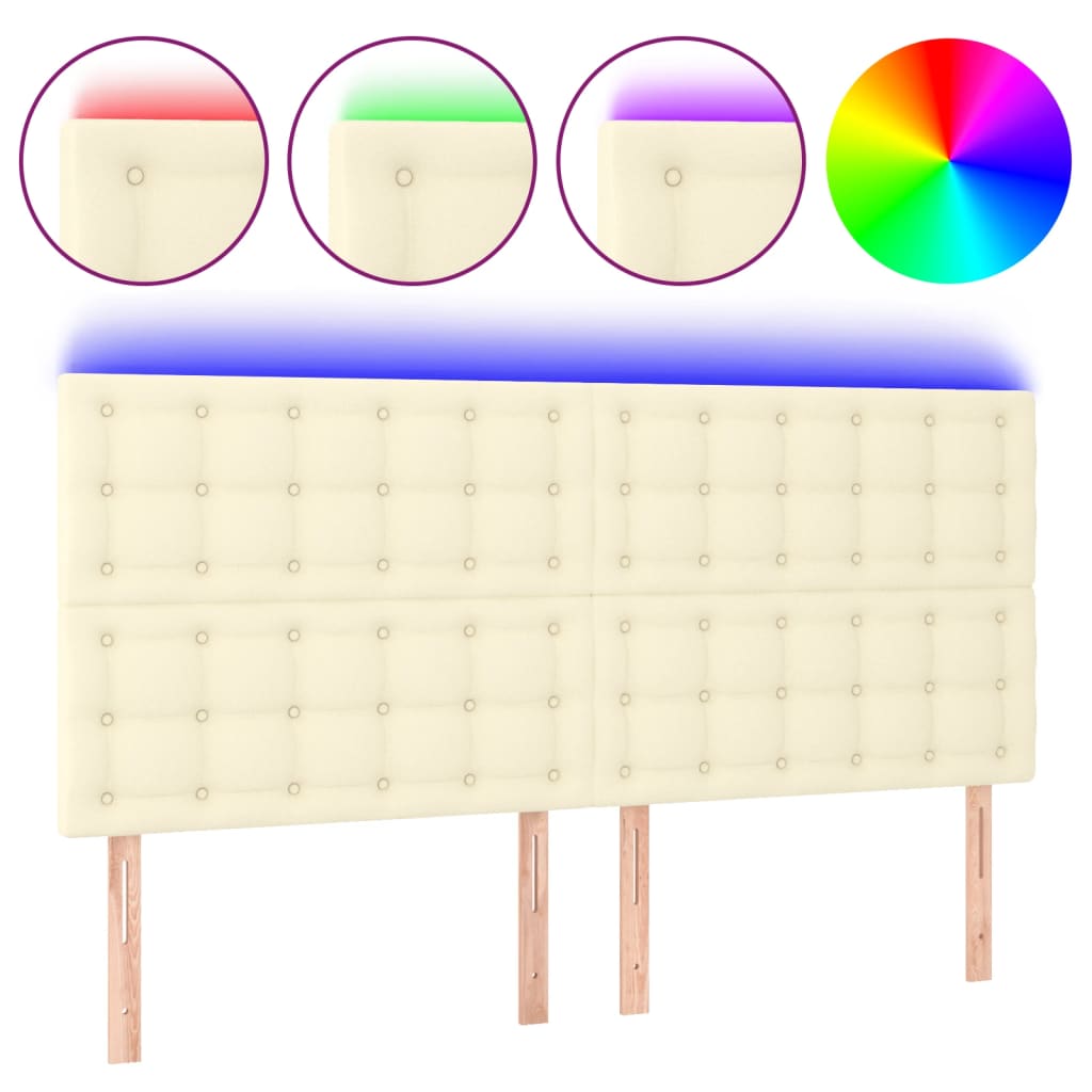 sengegavl med LED-lys 200x5x118/128 cm kunstlæder cremefarvet