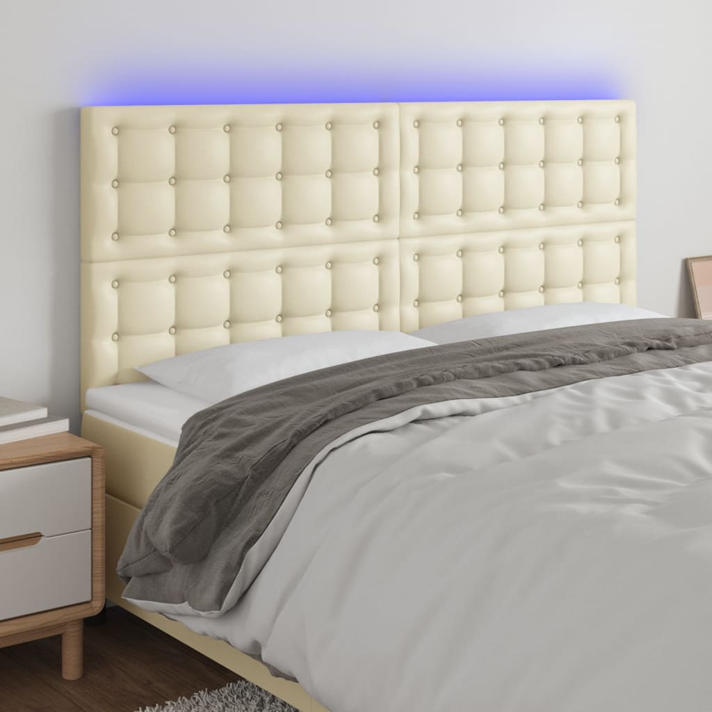 sengegavl med LED-lys 200x5x118/128 cm kunstlæder cremefarvet
