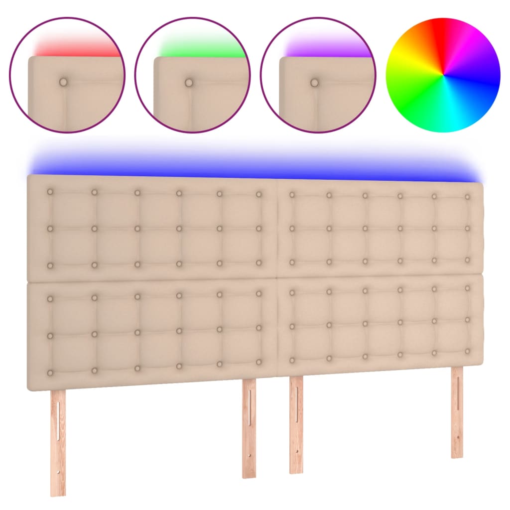 sengegavl med LED-lys 200x5x118/128 cm kunstlæder cappuccino