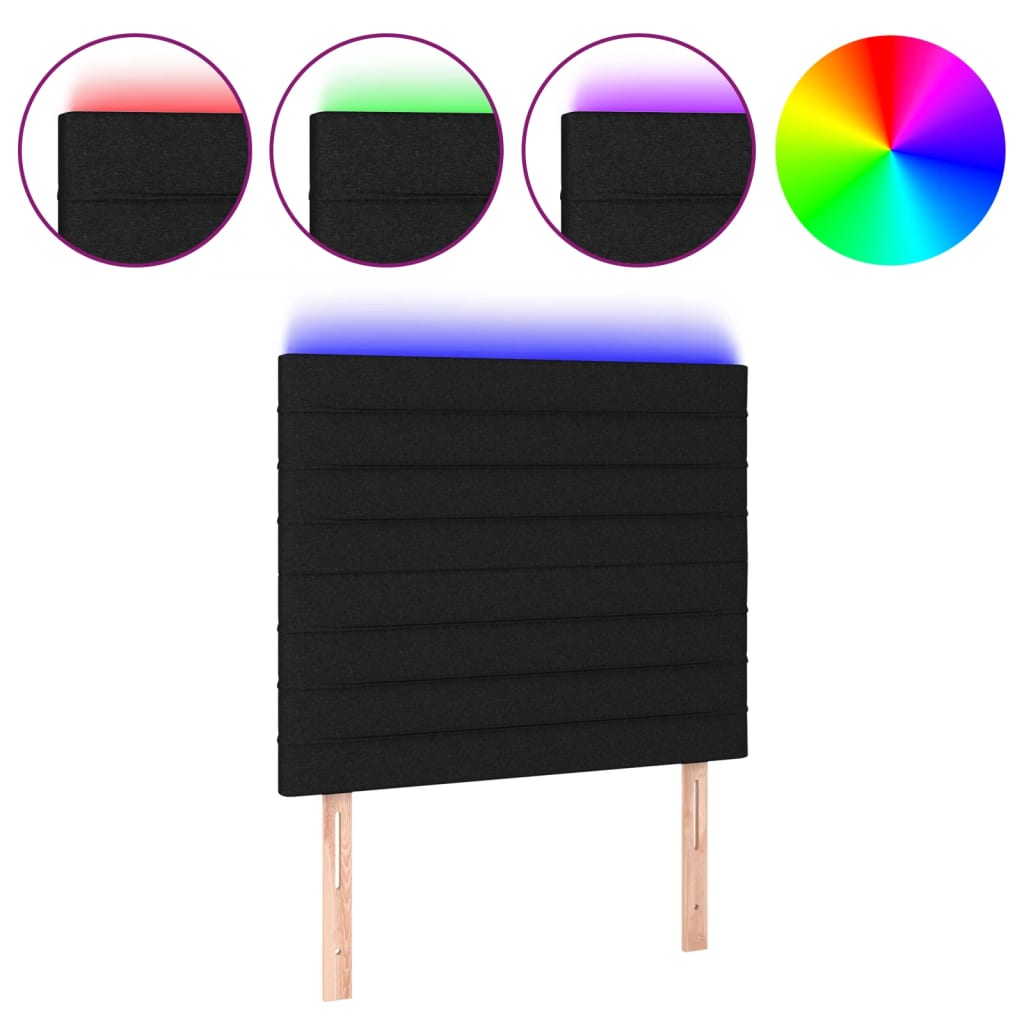 sengegavl med LED-lys 80x5x118/128 cm stof sort