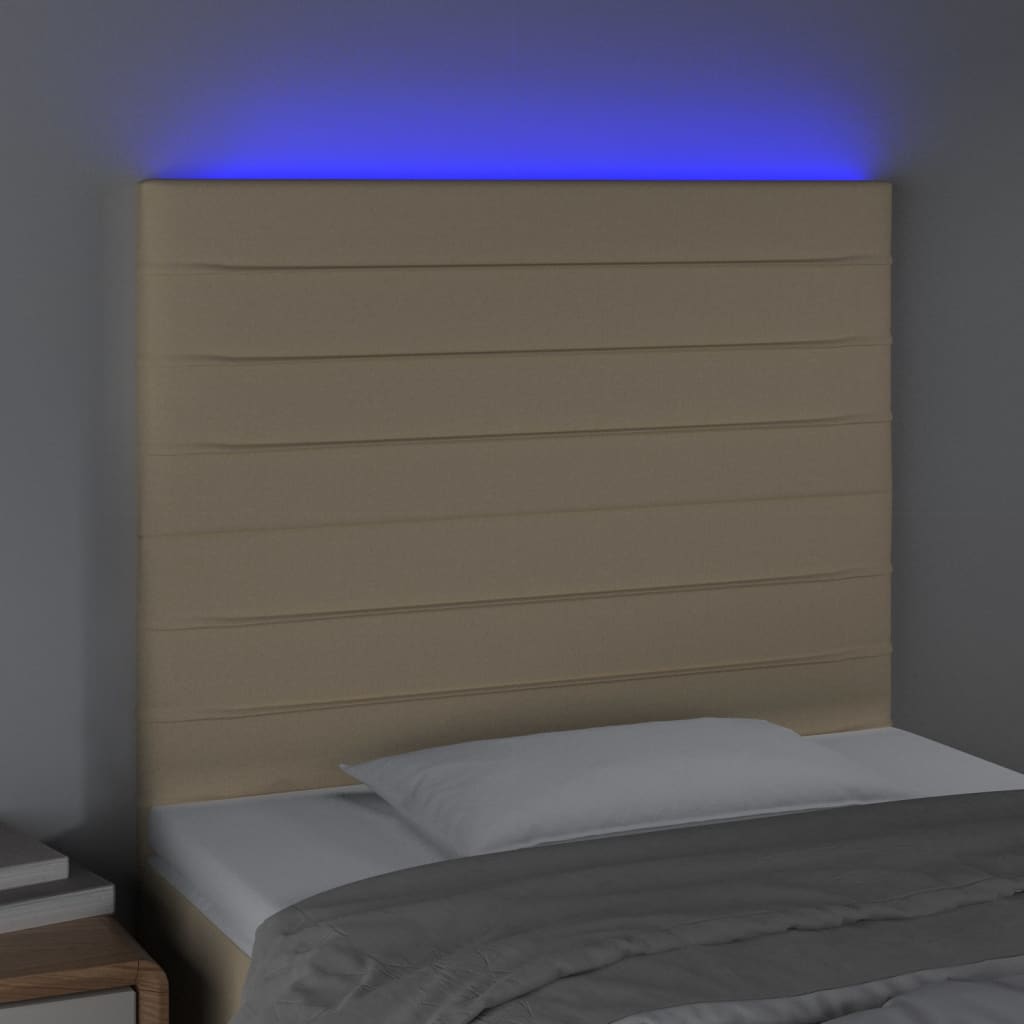 sengegavl med LED-lys 80x5x118/128 cm stof cremefarvet