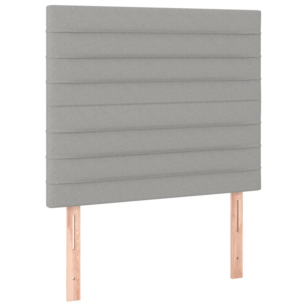 sengegavl med LED-lys 90x5x118/128 cm stof lysegrå