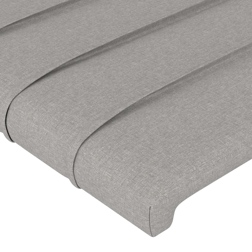 sengegavl med LED-lys 90x5x118/128 cm stof lysegrå