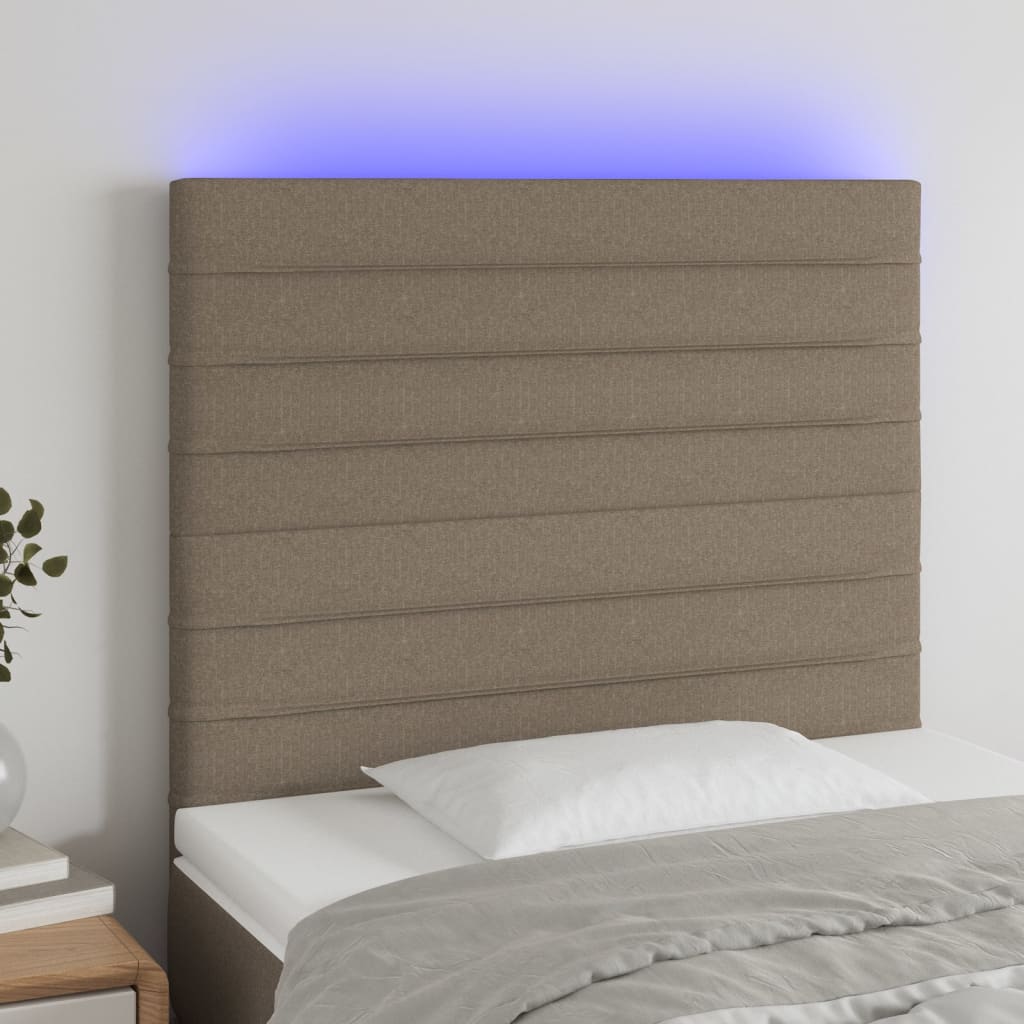 sengegavl med LED-lys 90x5x118/128 cm stof gråbrun