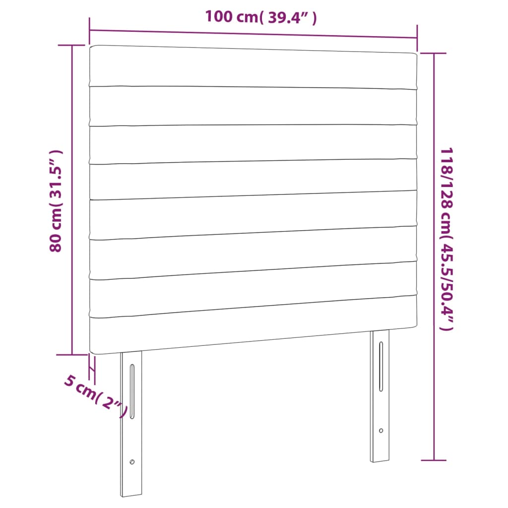 sengegavl med LED-lys 100x5x118/128 cm stof mørkegrå