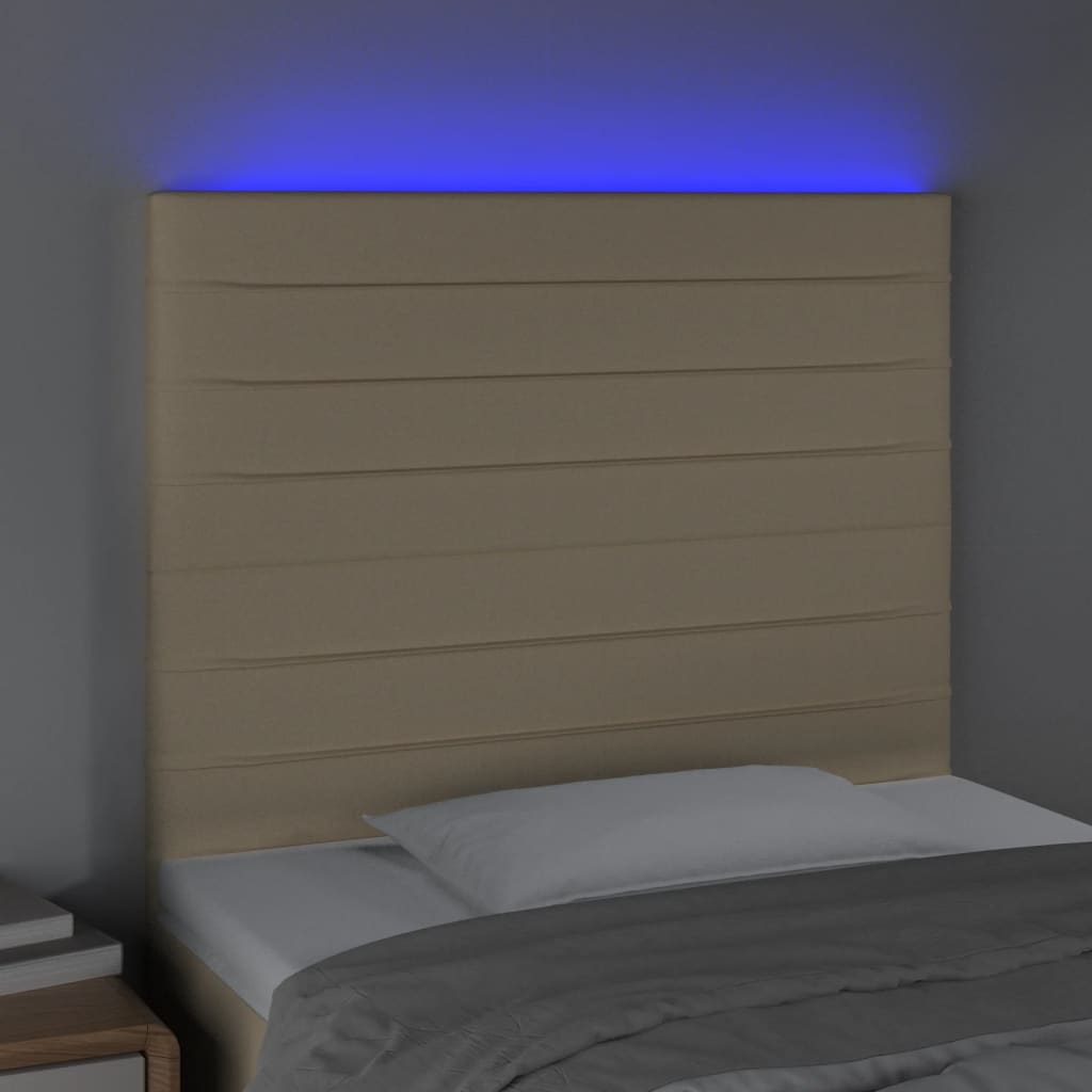 sengegavl med LED-lys 100x5x118/128 cm stof cremefarvet