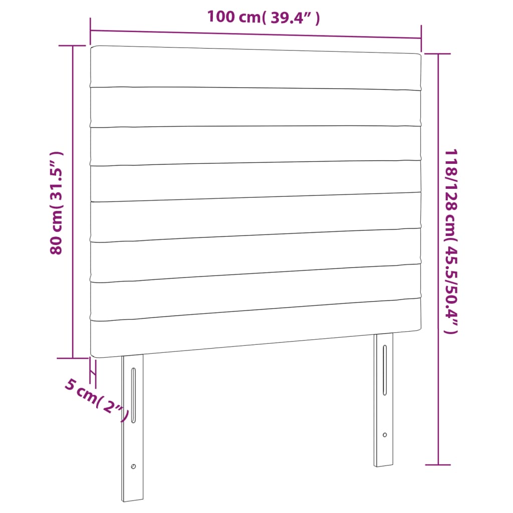 sengegavl med LED-lys 100x5x118/128 cm stof cremefarvet