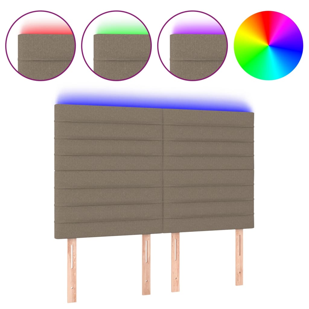 sengegavl med LED-lys 144x5x118/128 cm stof gråbrun