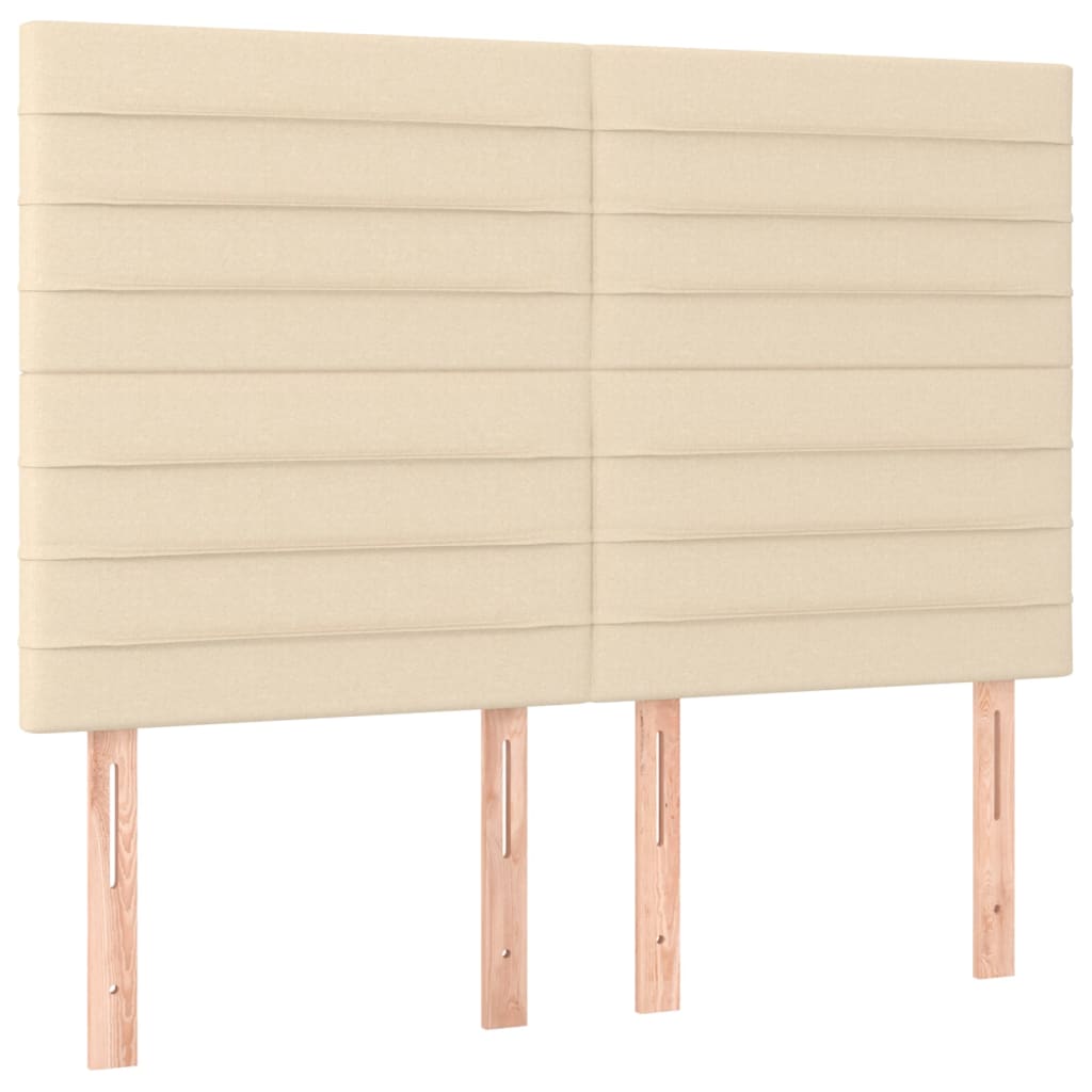 sengegavl med LED-lys 144x5x118/128 cm stof cremefarvet