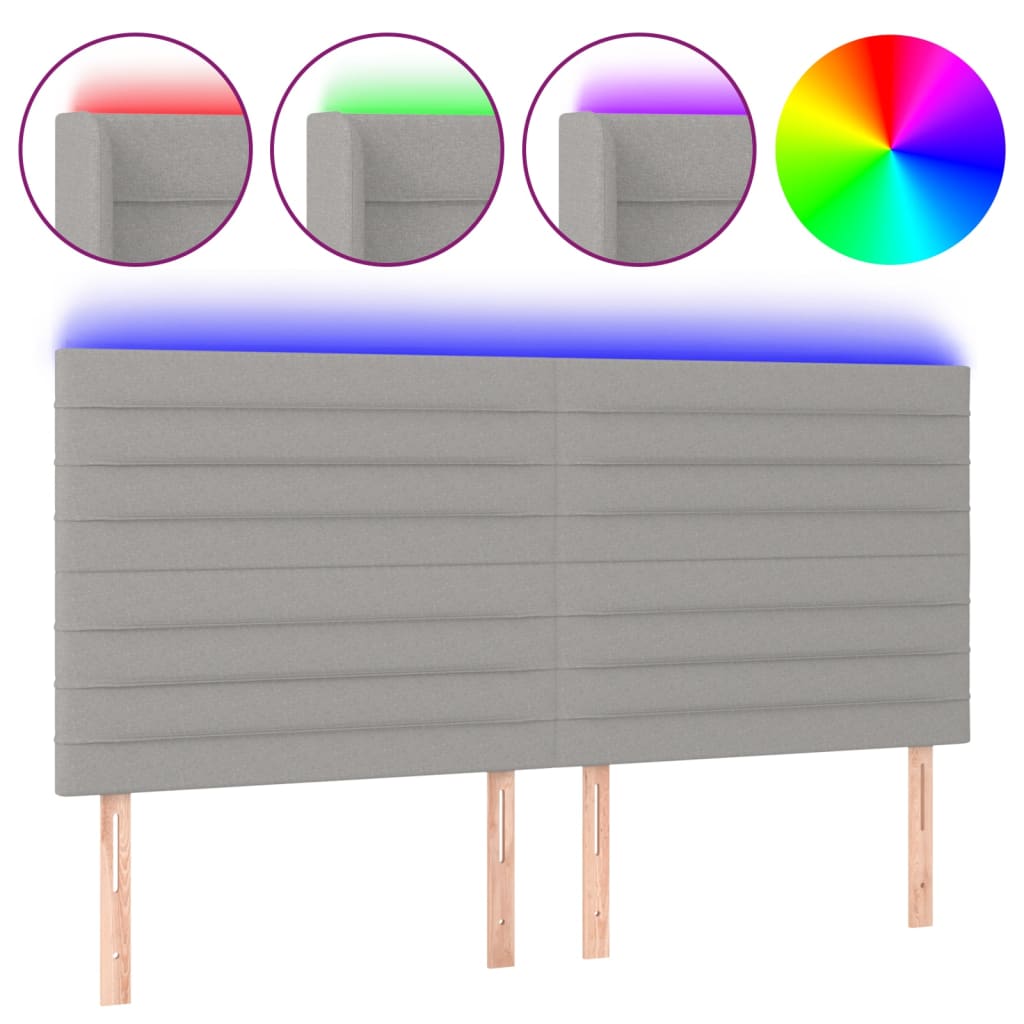 sengegavl med LED-lys 160x5x118/128 cm stof lysegrå