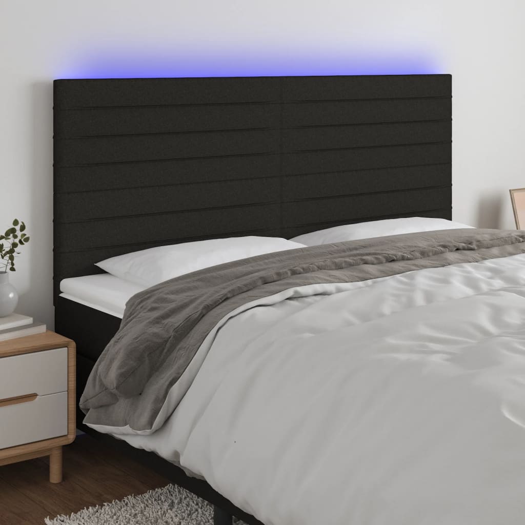 sengegavl med LED-lys 180x5x118/128 cm stof sort