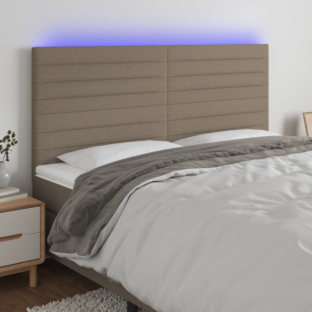 sengegavl med LED-lys 180x5x118/128 cm stof gråbrun