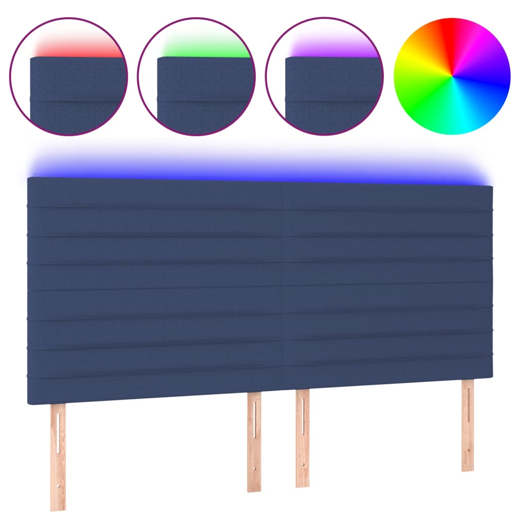 sengegavl med LED-lys 180x5x118/128 cm stof blå