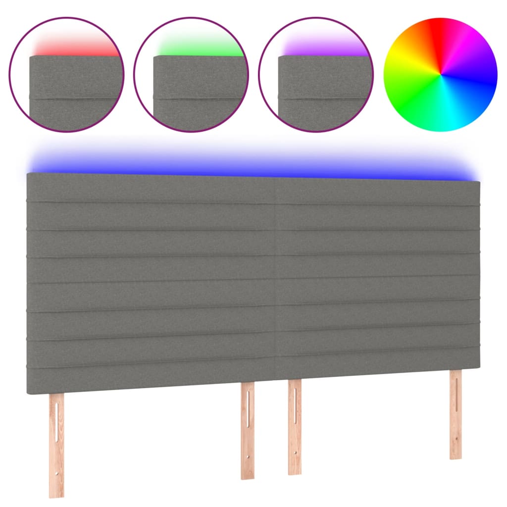 sengegavl med LED-lys 200x5x118/128 cm stof mørkegrå