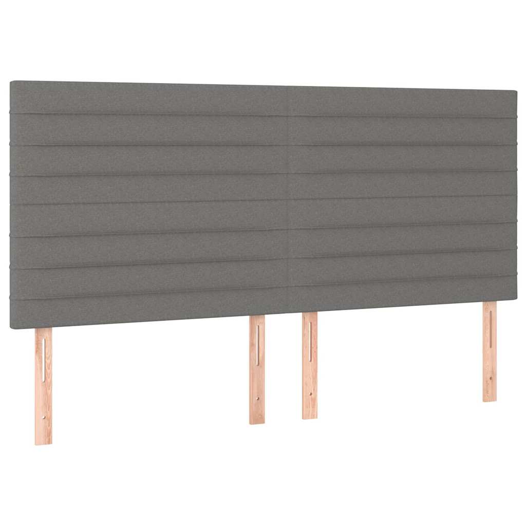 sengegavl med LED-lys 200x5x118/128 cm stof mørkegrå
