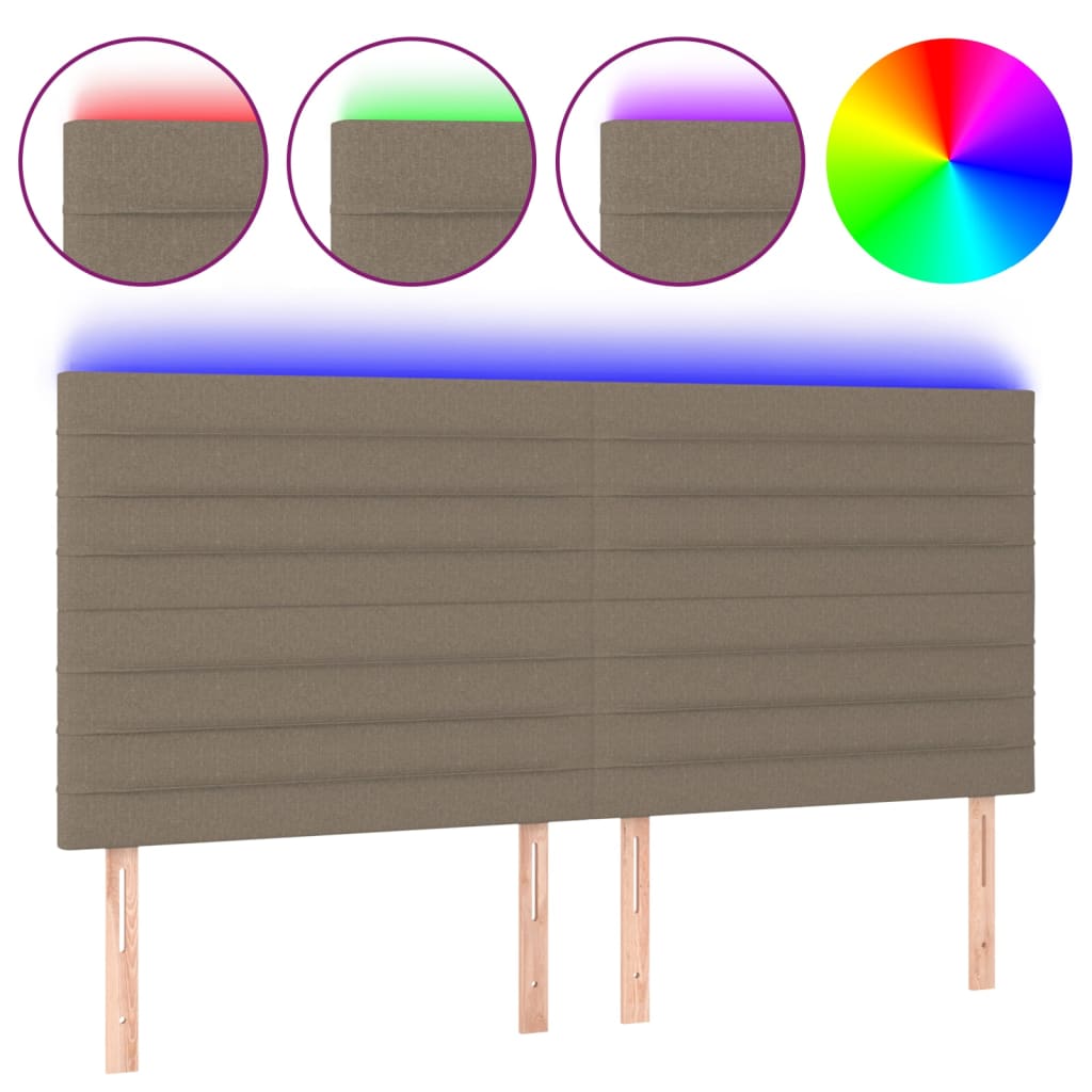 sengegavl med LED-lys 200x5x118/128 cm stof gråbrun