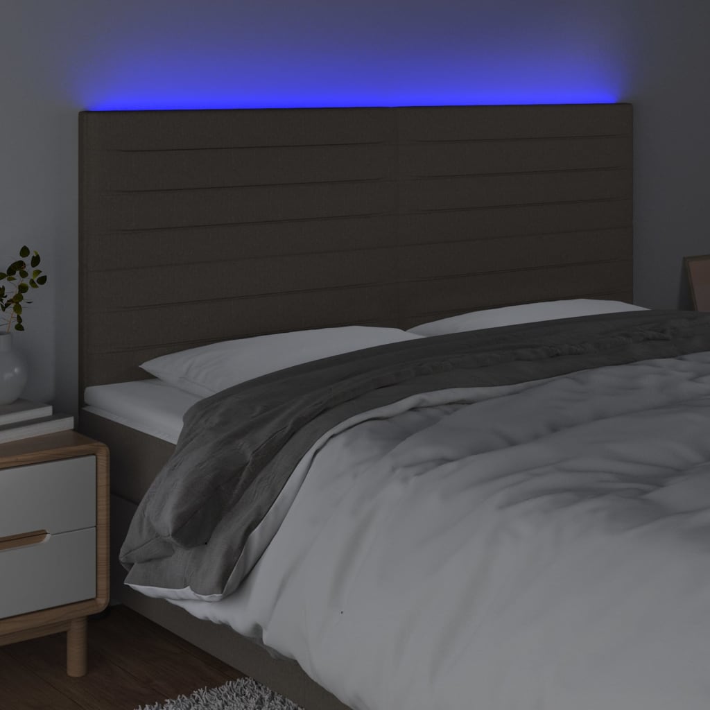 sengegavl med LED-lys 200x5x118/128 cm stof gråbrun