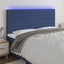 sengegavl med LED-lys 200x5x118/128 cm stof blå
