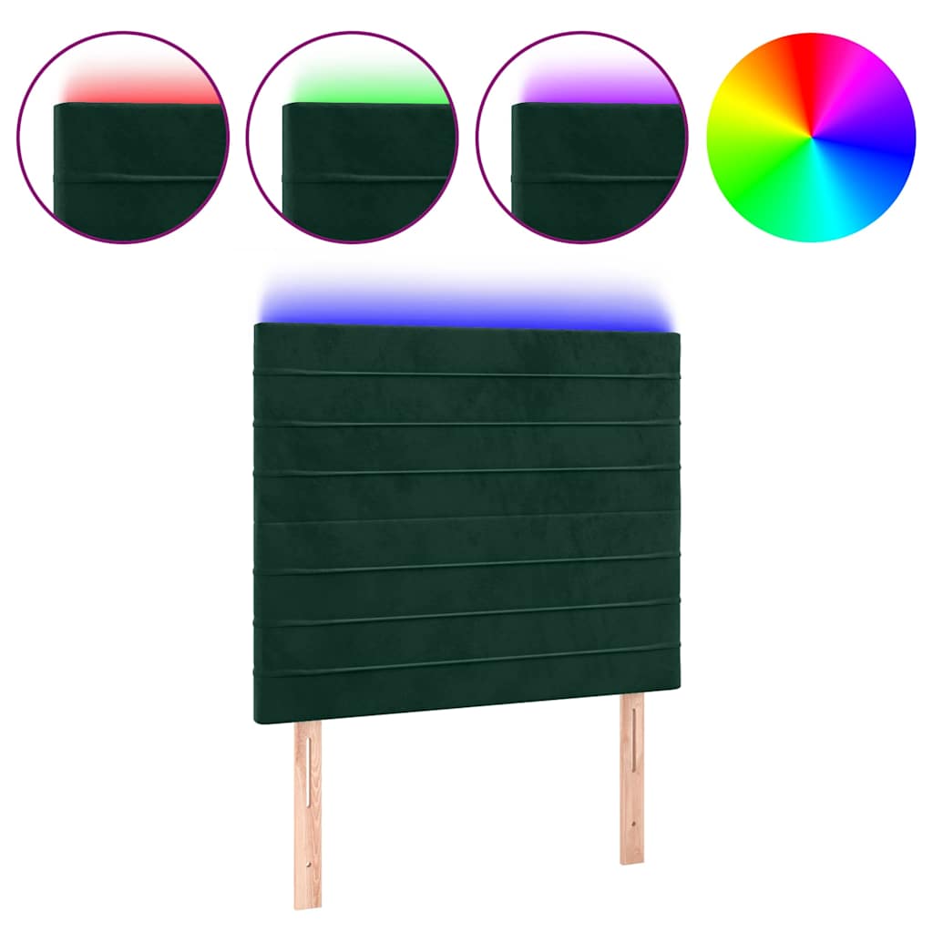 sengegavl med LED-lys 80x5x118/128 cm fløjl mørkegrøn