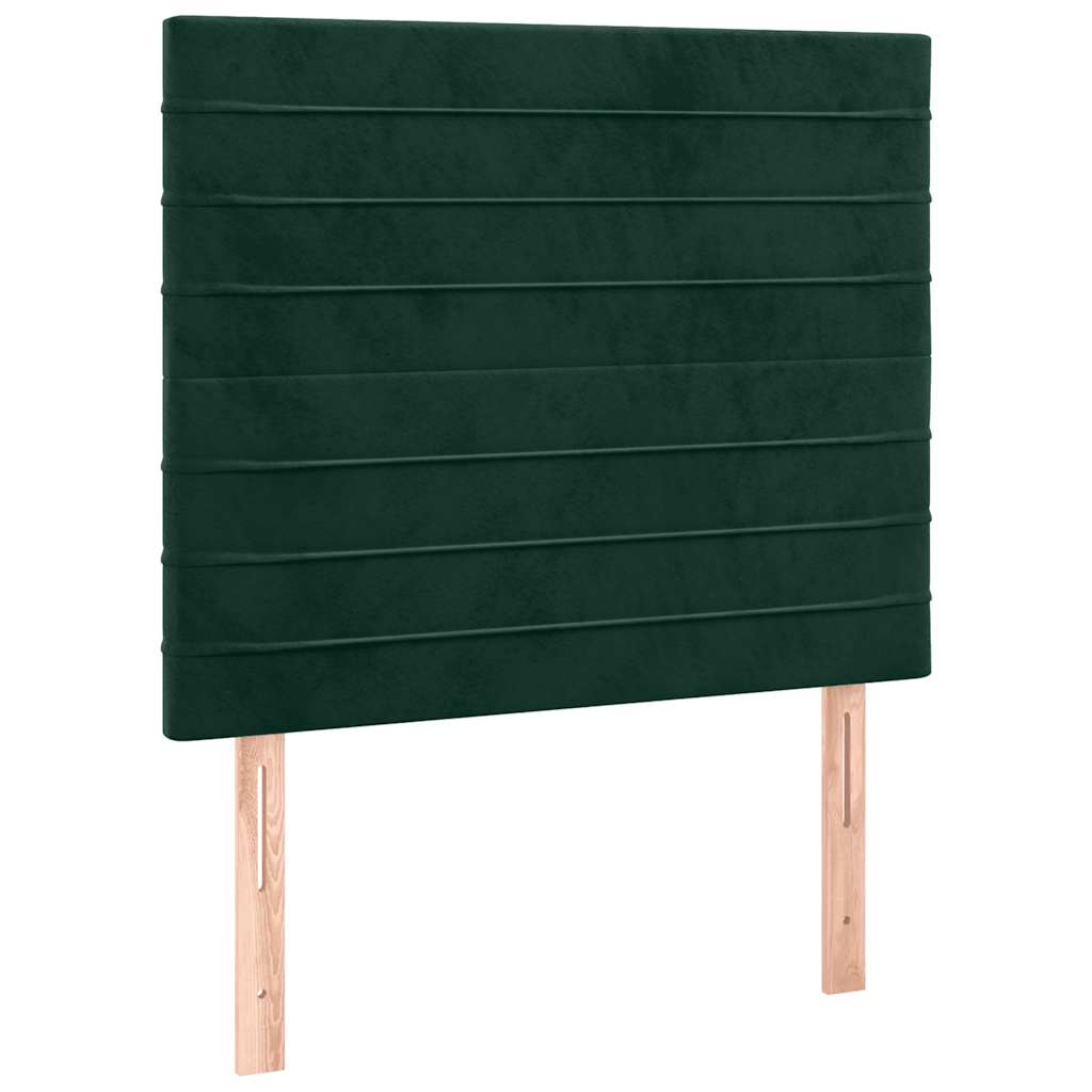 sengegavl med LED-lys 80x5x118/128 cm fløjl mørkegrøn
