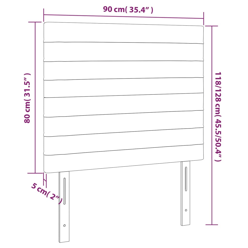 sengegavl med LED-lys 90x5x118/128 cm fløjl mørkegrå