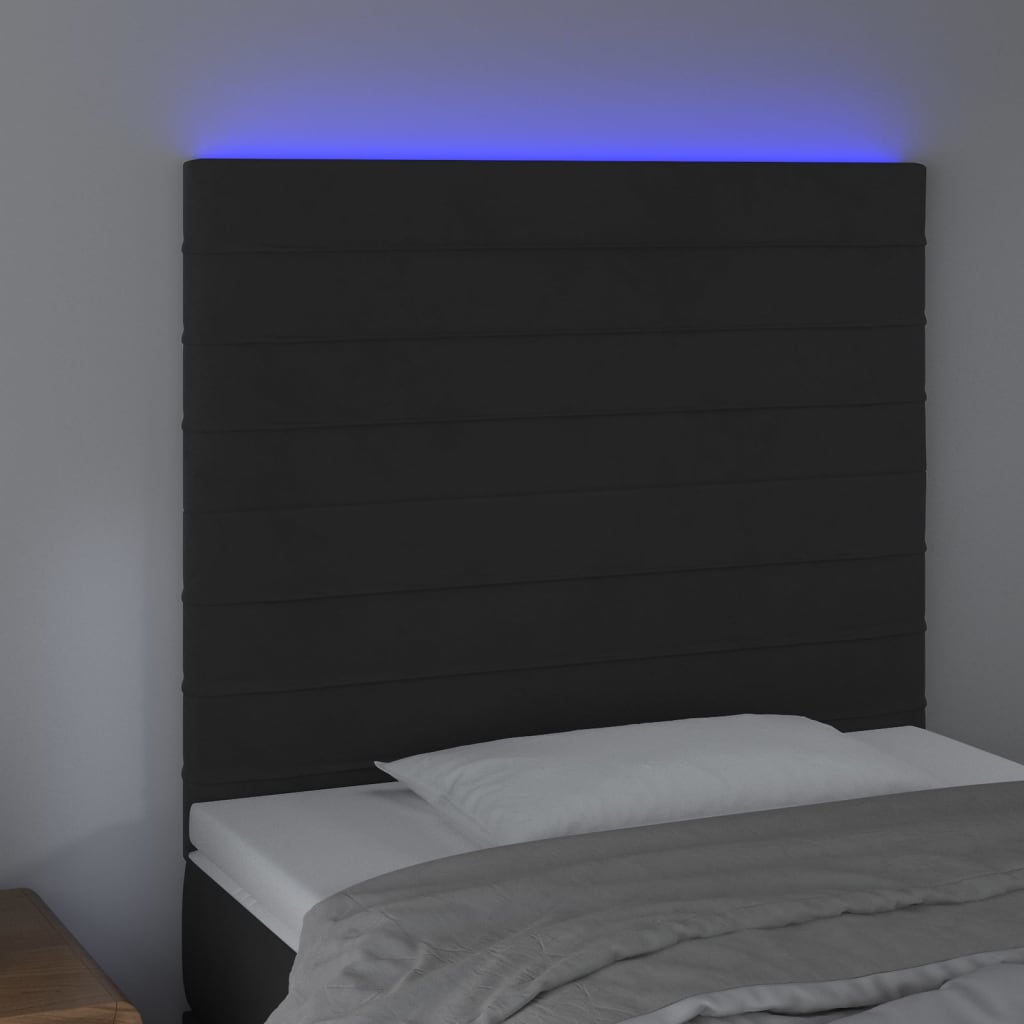 sengegavl med LED-lys 90x5x118/128 cm fløjl sort