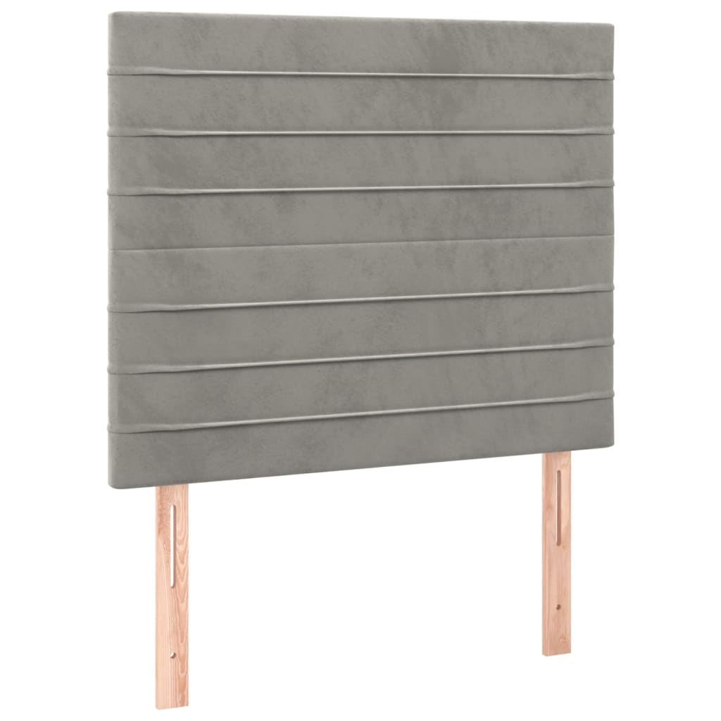 sengegavl med LED-lys 100x5x118/128 cm fløjl lysegrå