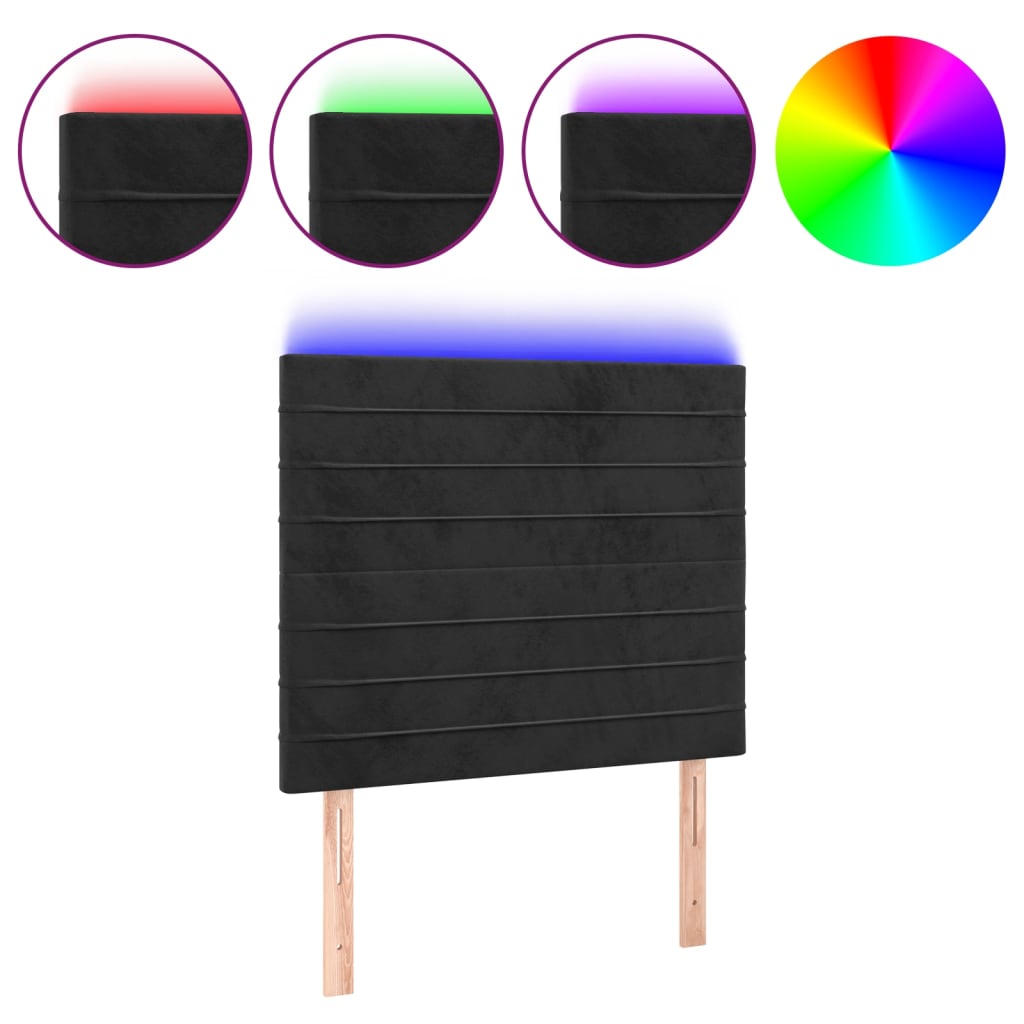 sengegavl med LED-lys 100x5x118/128 cm fløjl sort