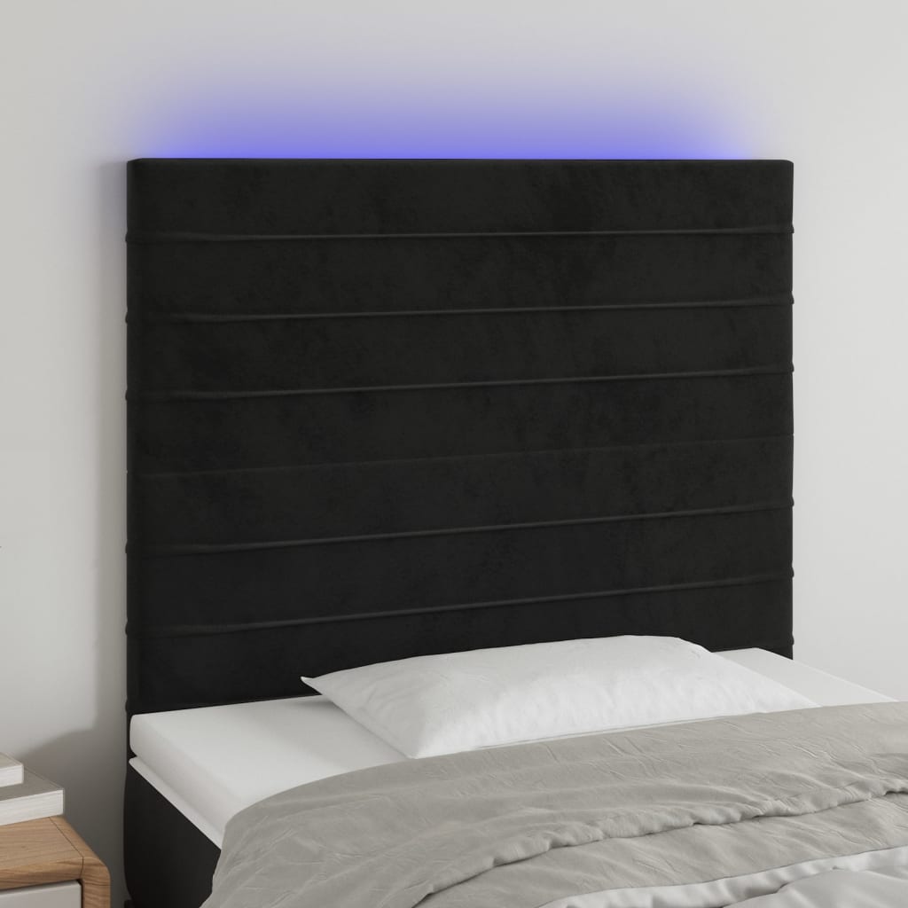 sengegavl med LED-lys 100x5x118/128 cm fløjl sort