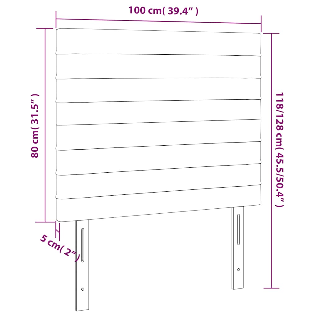 sengegavl med LED-lys 100x5x118/128 cm fløjl mørkeblå