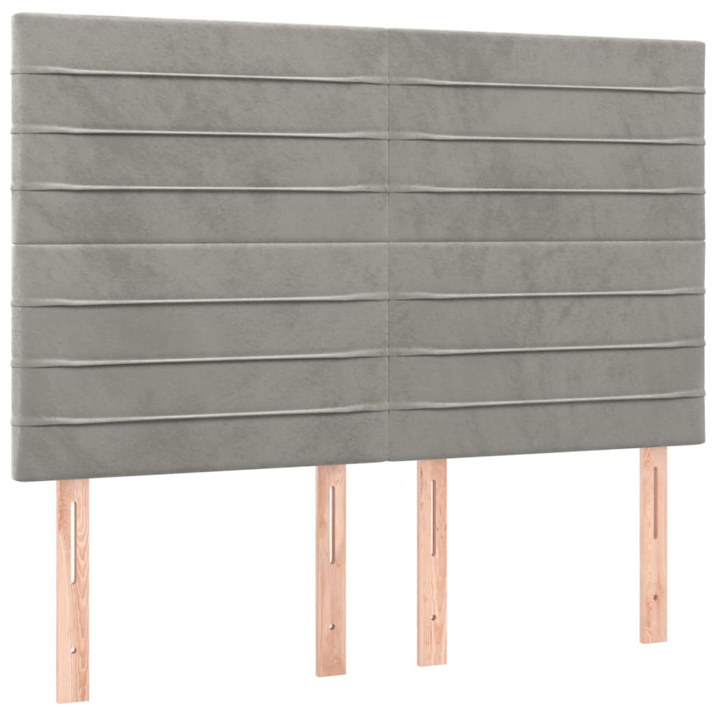 sengegavl med LED-lys 144x5x118/128 cm fløjl lysegrå