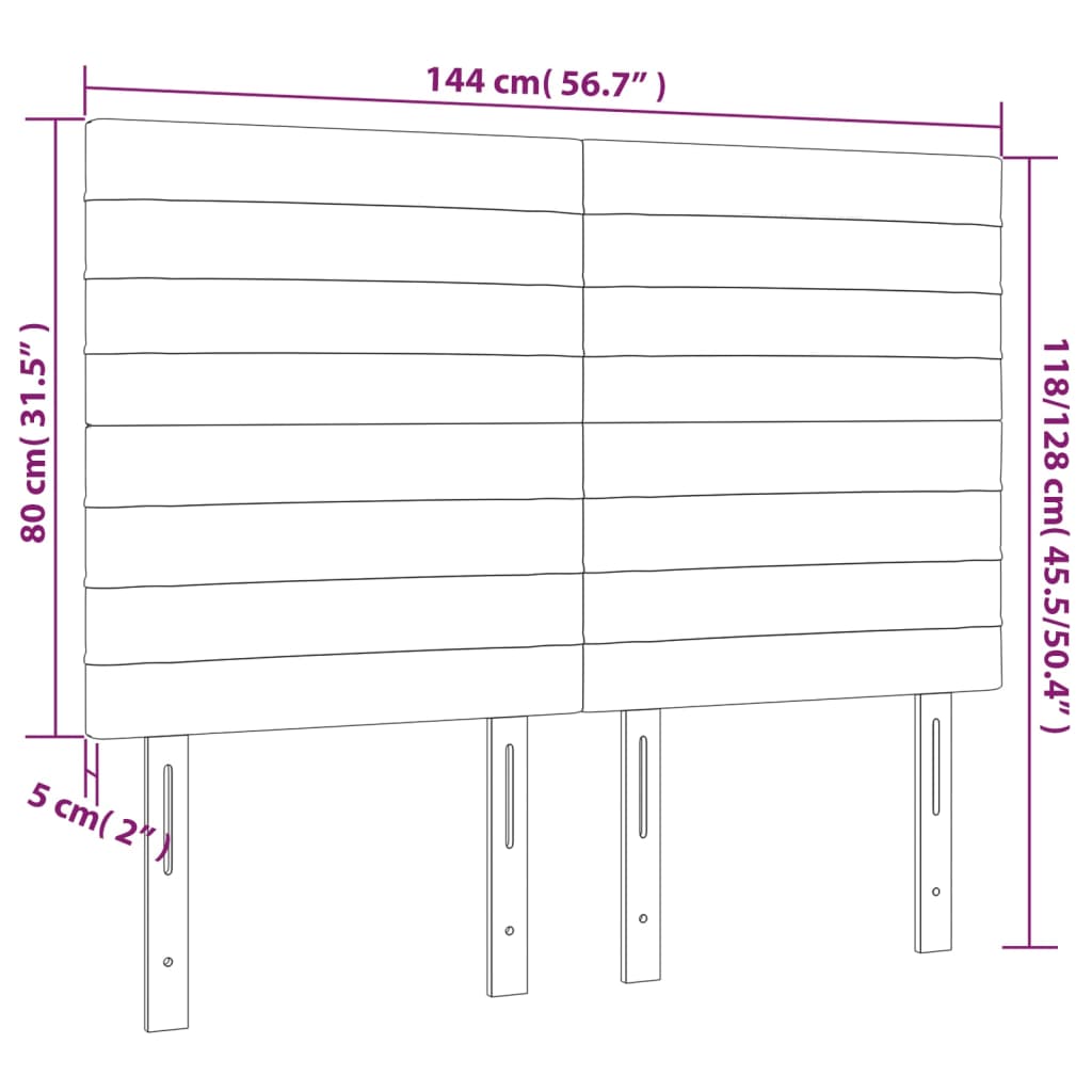 sengegavl med LED-lys 144x5x118/128 cm fløjl lysegrå