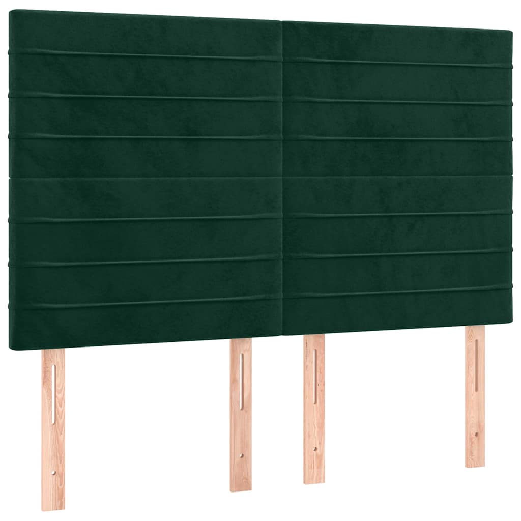 sengegavl med LED-lys 144x5x118/128 cm fløjl mørkegrøn