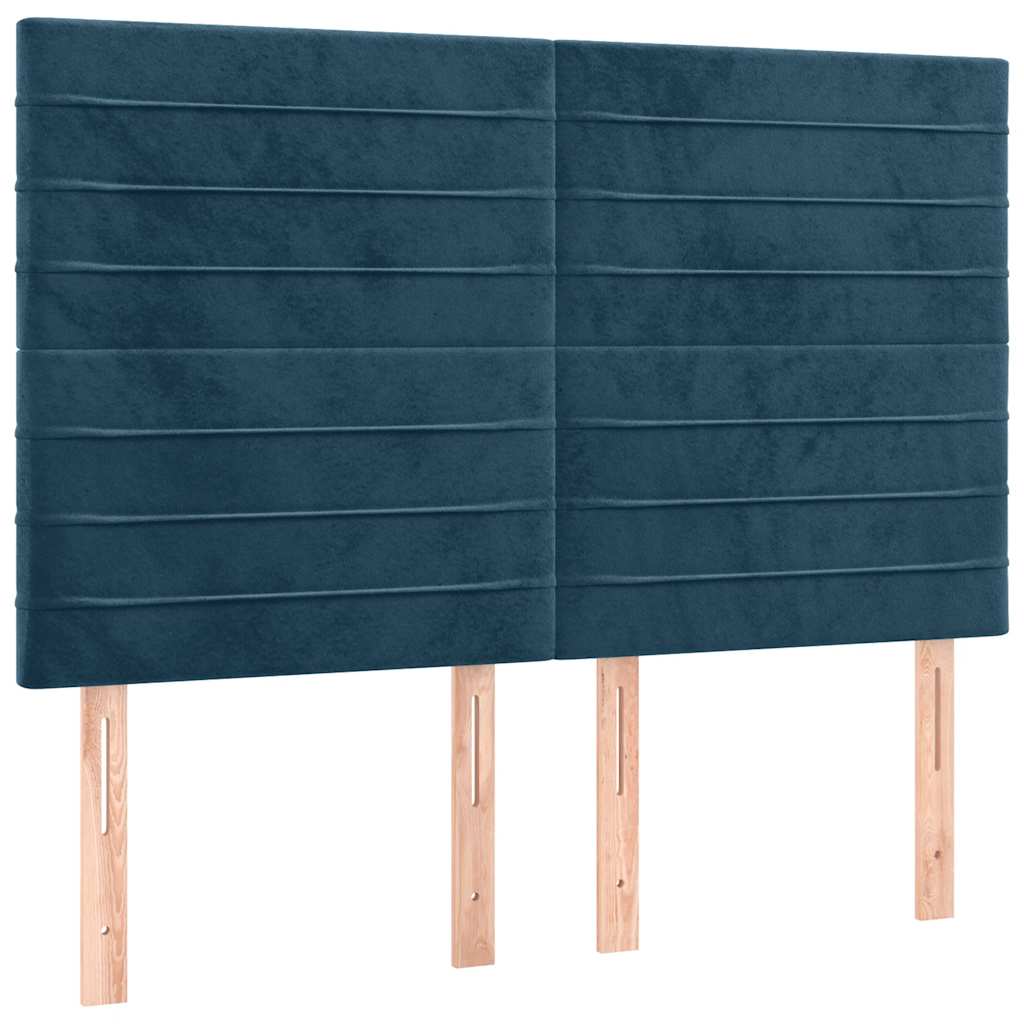 sengegavl med LED-lys 144x5x118/128 cm fløjl mørkeblå