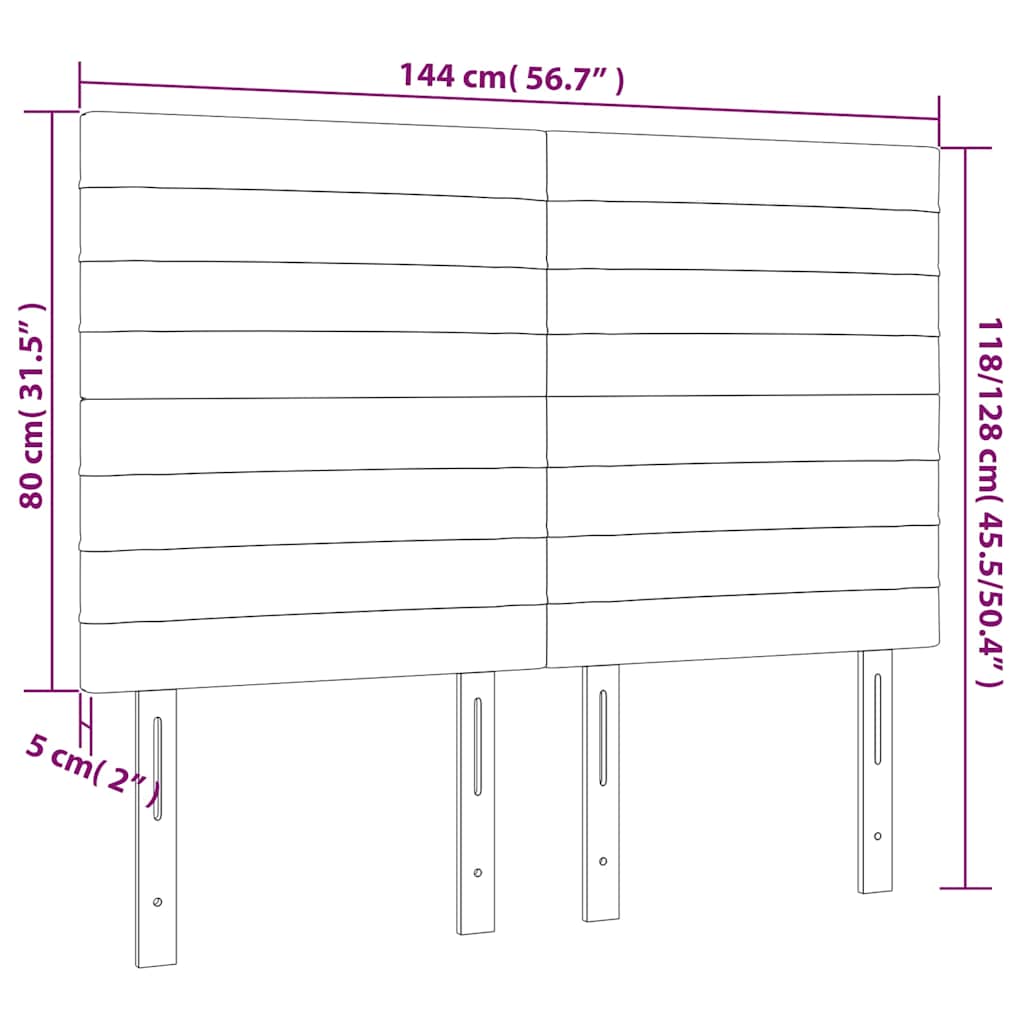 sengegavl med LED-lys 144x5x118/128 cm fløjl mørkeblå