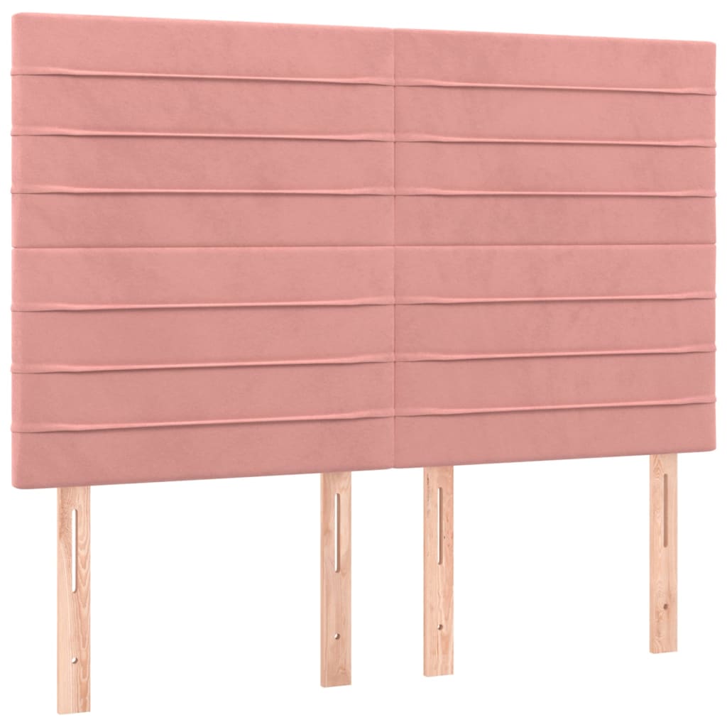 sengegavl med LED-lys 144x5x118/128 cm fløjl lyserød