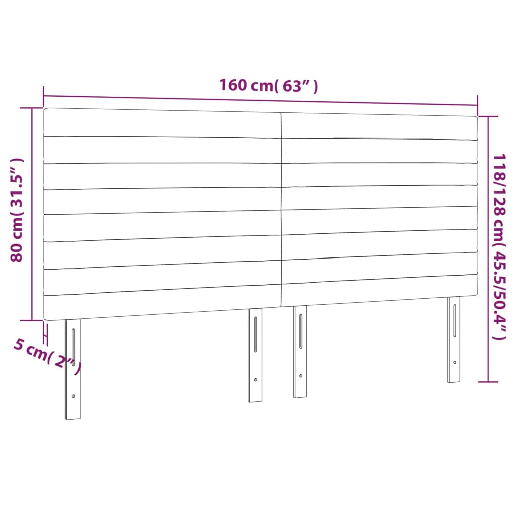 sengegavl med LED-lys 160x5x118/128 cm fløjl sort