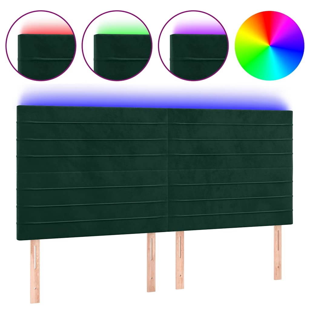 sengegavl med LED-lys 160x5x118/128 cm fløjl mørkegrøn